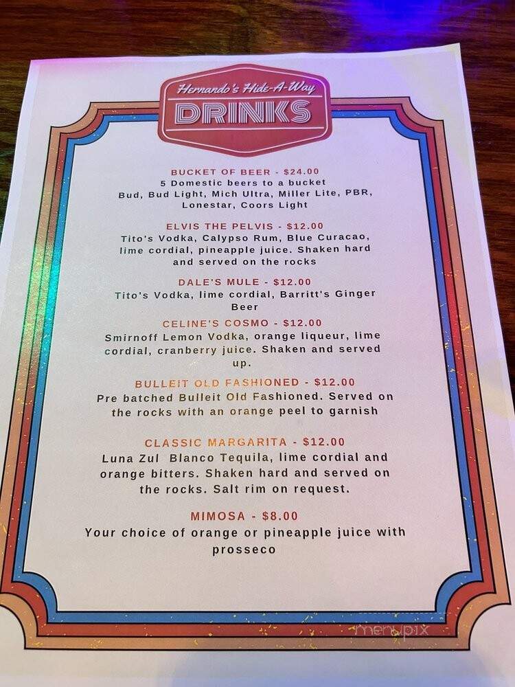 Hernando's Hide-A-Way - Memphis, TN menu_pic