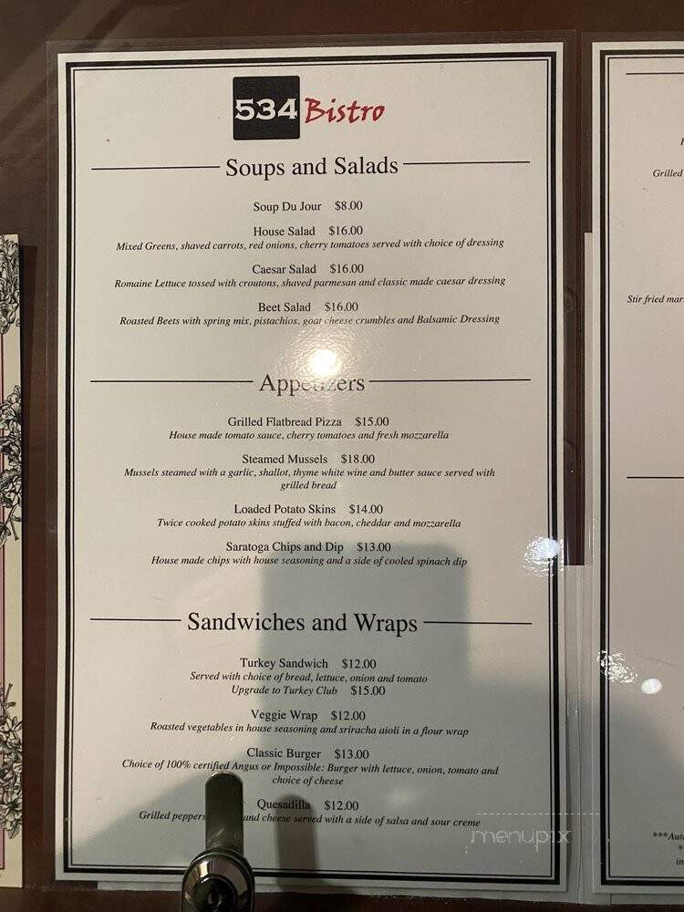 534 Bistro - Saratoga Springs, NY menu_pic