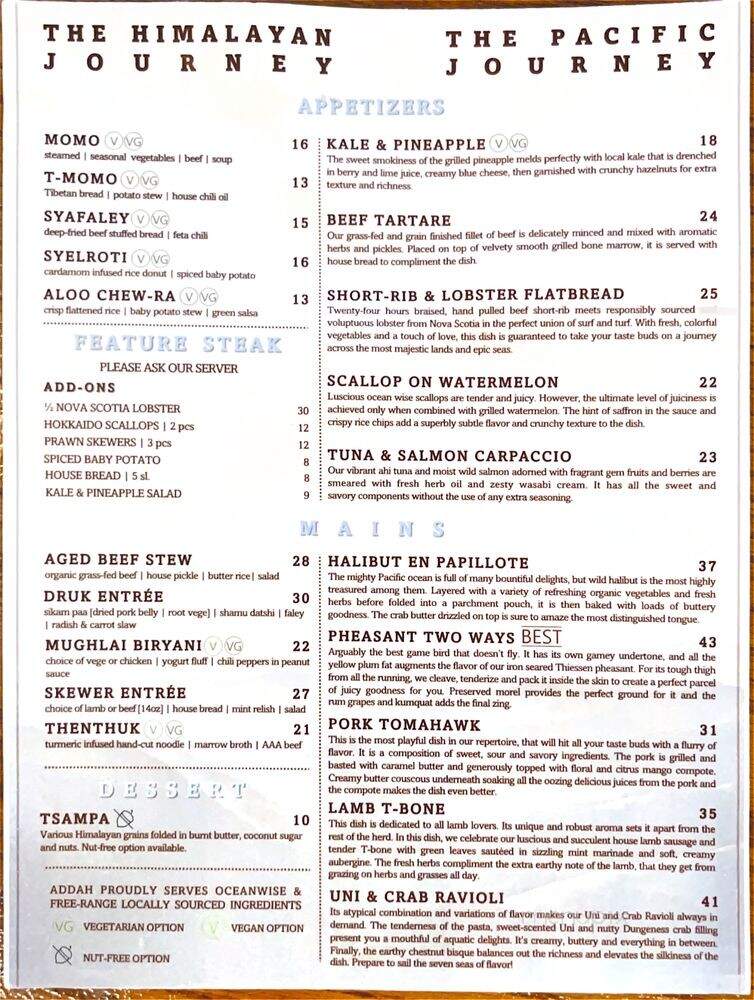 Addah - Vancouver, BC menu_pic