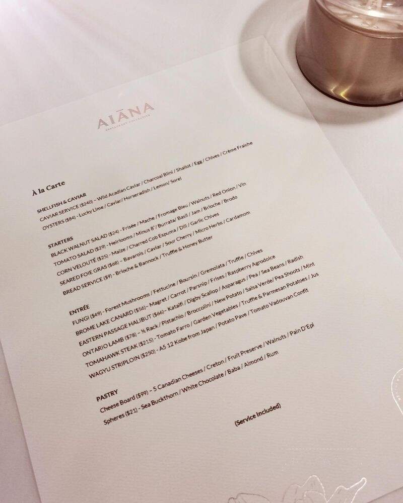 Aiana Restaurant - Ottawa, ON menu_pic