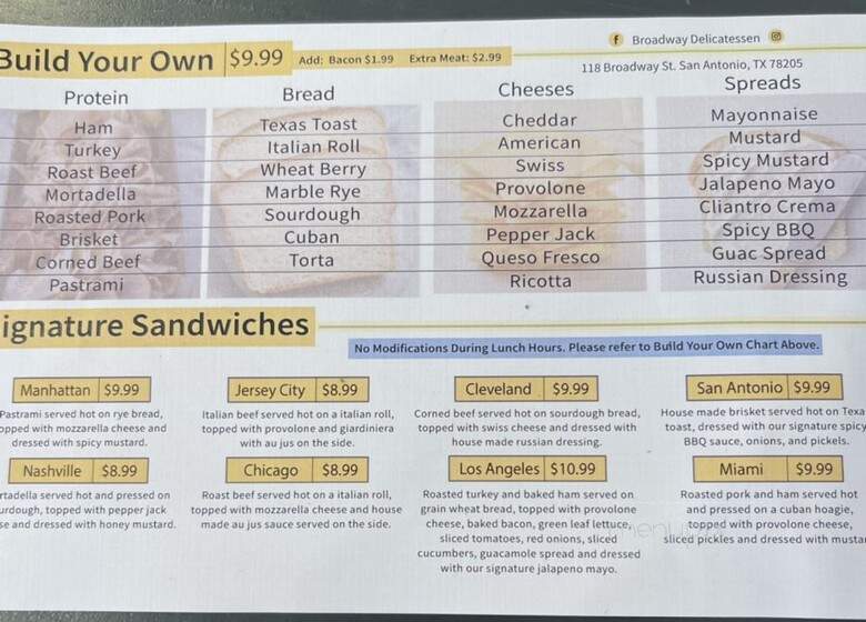 Broadway Delicatessen - San Antonio, TX menu_pic