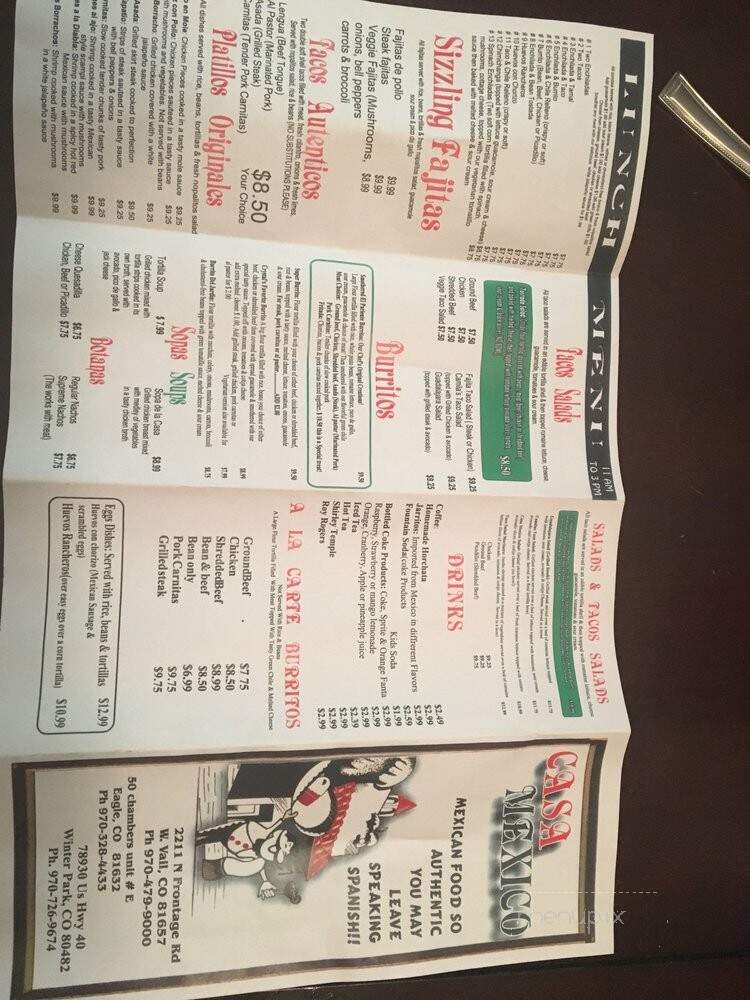 Casa Mexico - Winter Park, CO menu_pic