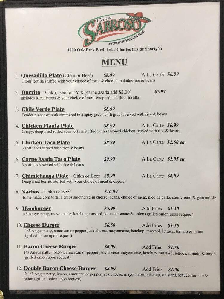 Casa Sabroso - Lake Charles, LA menu_pic