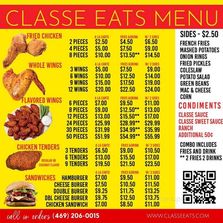 Classe Eats and Sweets - Dallas, TX menu_pic