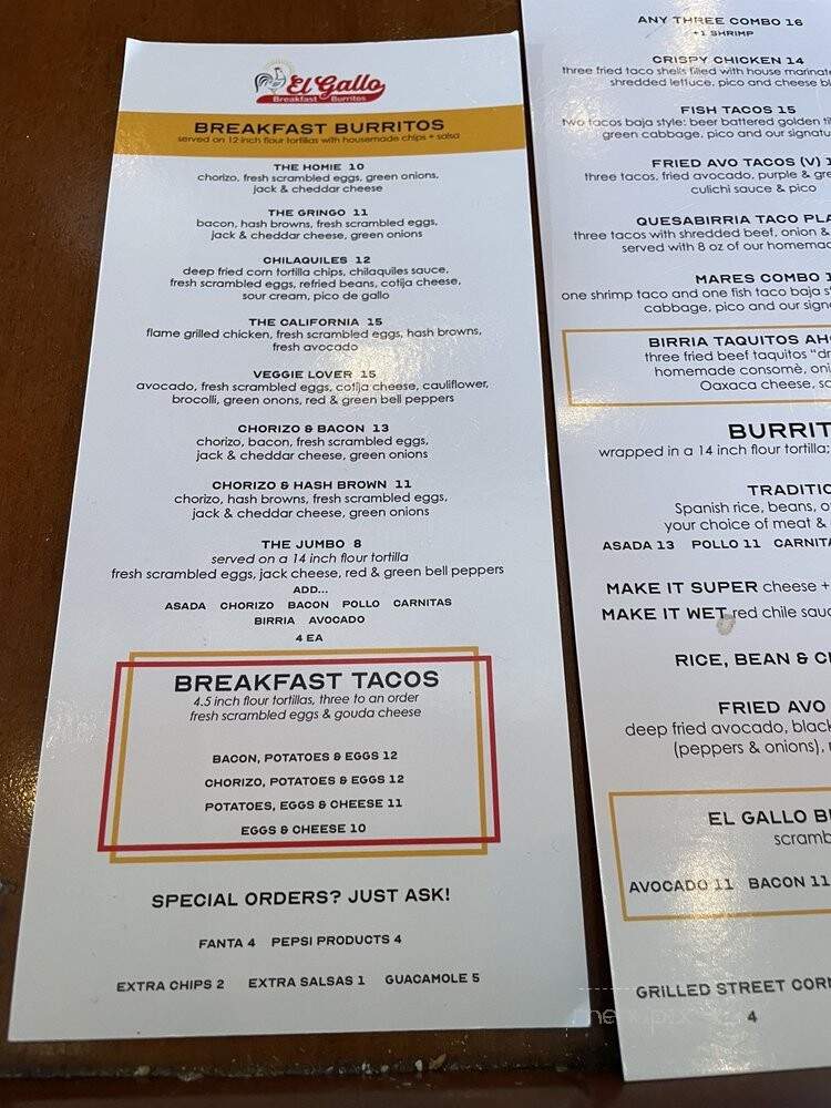 El Gallo Breakfast Burritos - Las Vegas, NV menu_pic