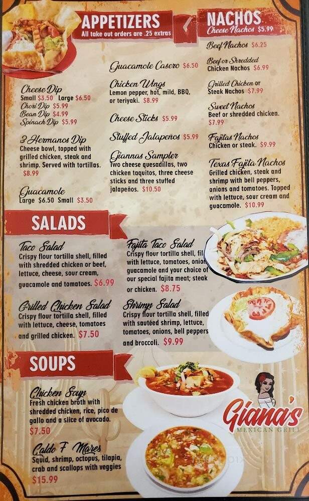 Giana's Mexican Grill - Athens, GA menu_pic