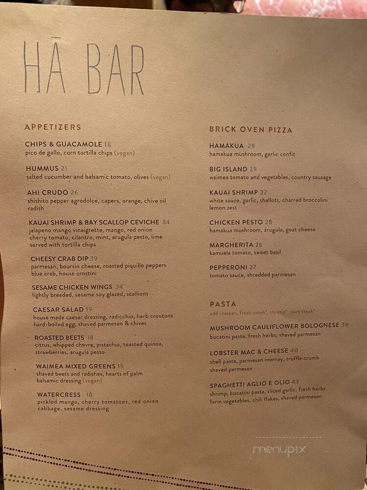 Ha Bar and Grill - Waimea, HI menu_pic