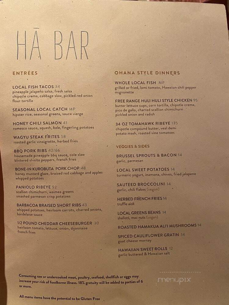 Ha Bar and Grill - Waimea, HI menu_pic