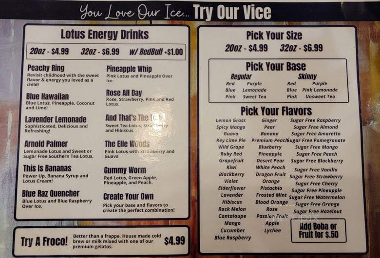 Ice and Vice - Madison, MS menu_pic
