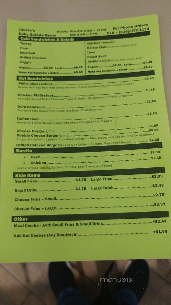 Jackie's Subs Salads & Gyros - Bolingbrook, IL menu_pic