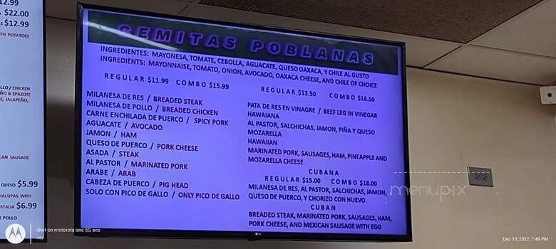 Molotes La Poblanita - Montgomery, IL menu_pic