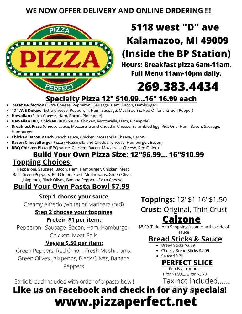 Pizza Perfect - Kalamazoo, MI menu_pic