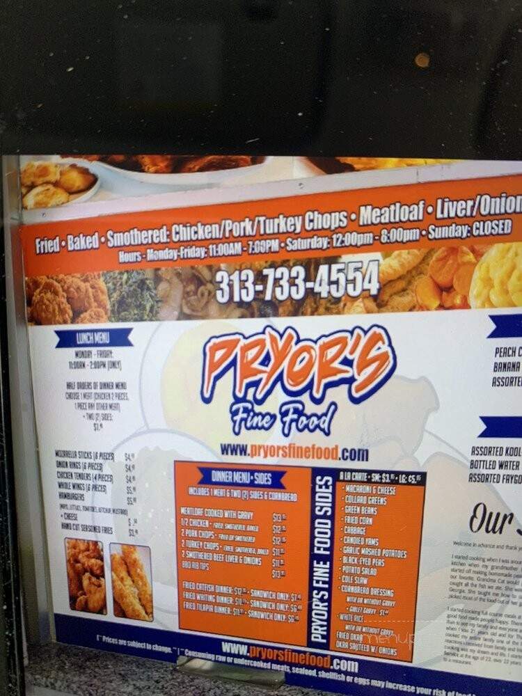 Pryor's Fine Food - Detroit, MI menu_pic