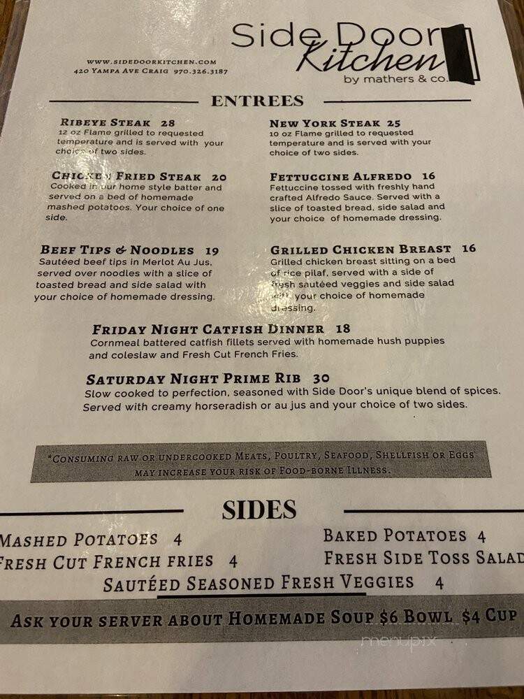 Side Door Kitchen - Craig, CO menu_pic