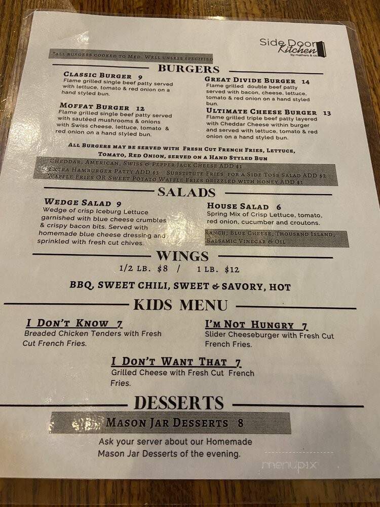 Side Door Kitchen - Craig, CO menu_pic