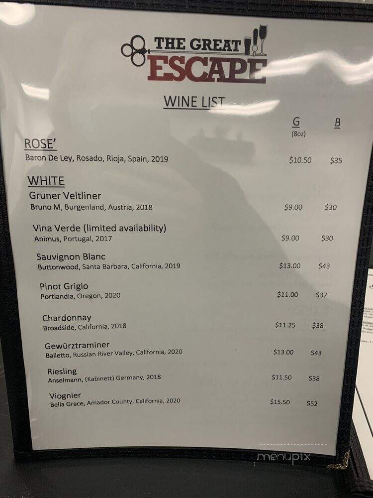 The Great Escape - Atascadero, CA menu_pic