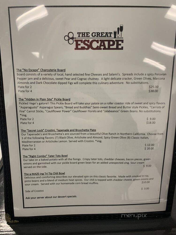 The Great Escape - Atascadero, CA menu_pic