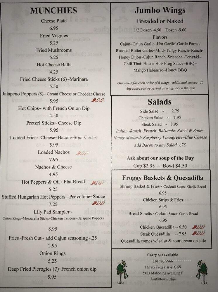 Thirsty Frog Bar & Grill - Austintown, OH menu_pic