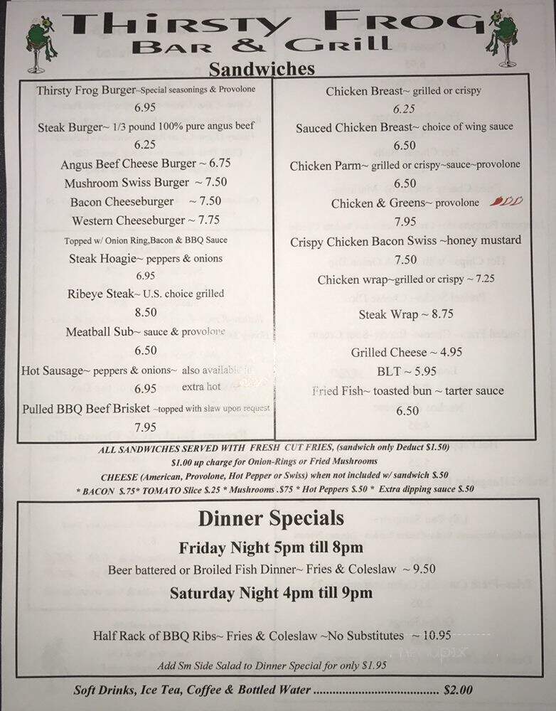 Thirsty Frog Bar & Grill - Austintown, OH menu_pic
