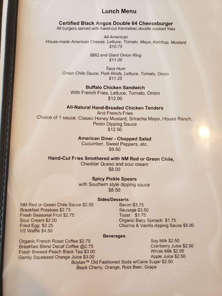 Thunderbird on 64 - Taos, NM menu_pic
