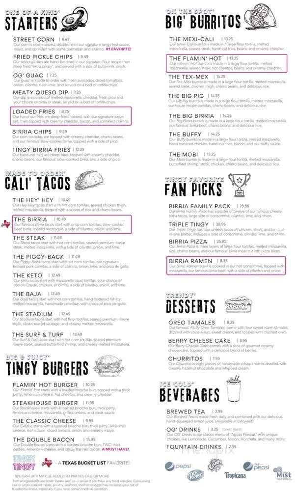 Tingy's - Weslaco, TX menu_pic