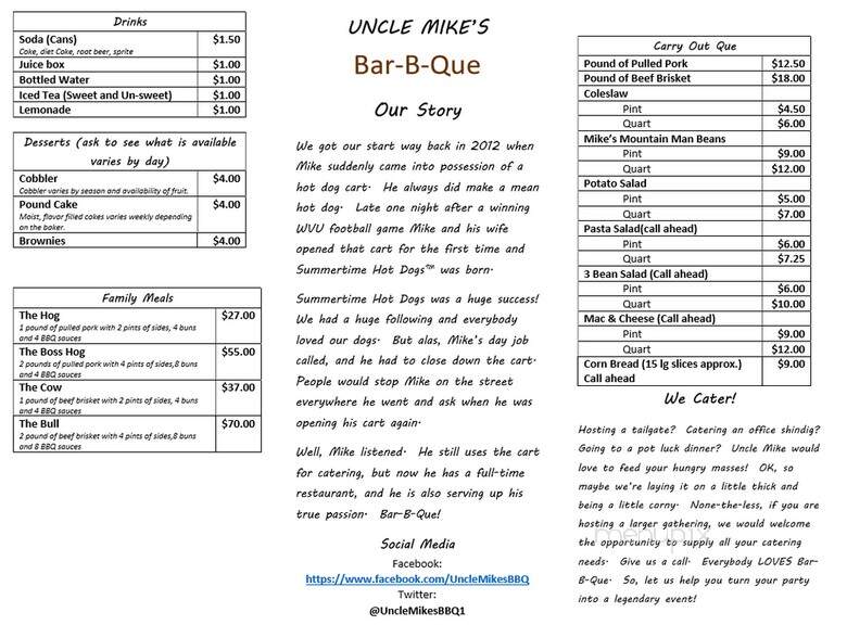 Uncle Mike's B.B.Q - Westover, WV menu_pic