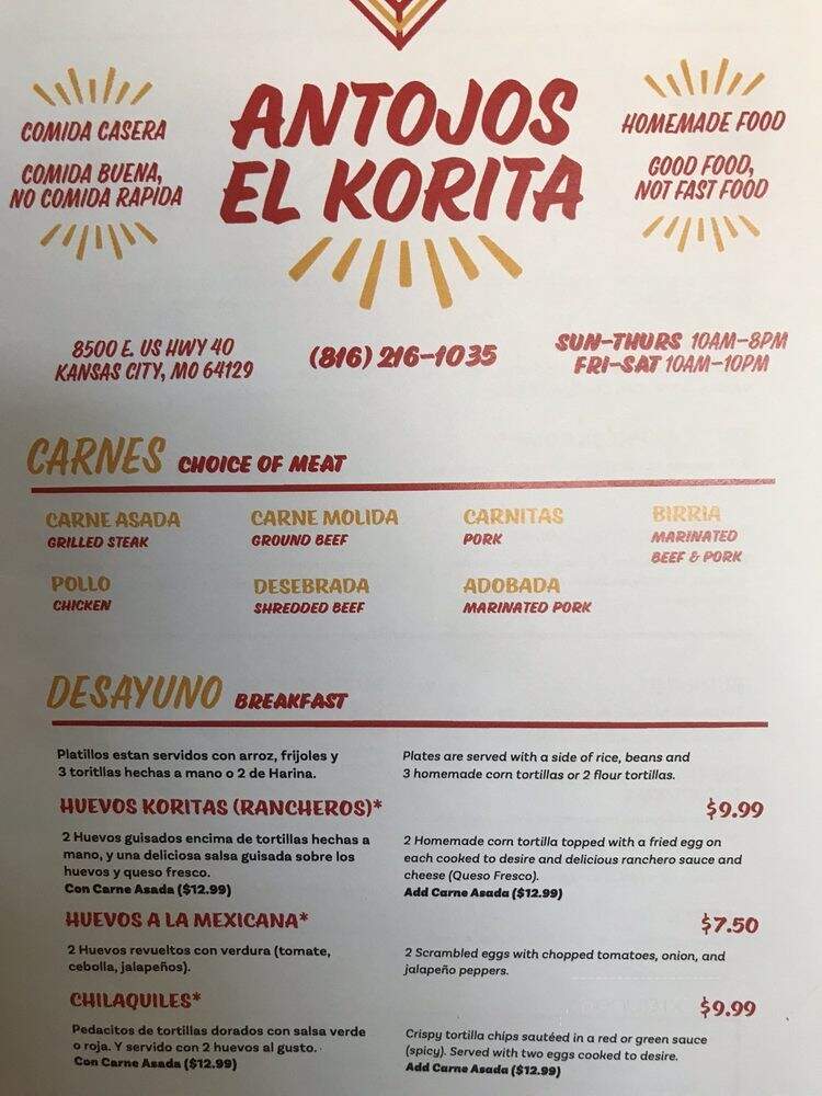 Antojos El Korita - Kansas City, MO menu_pic