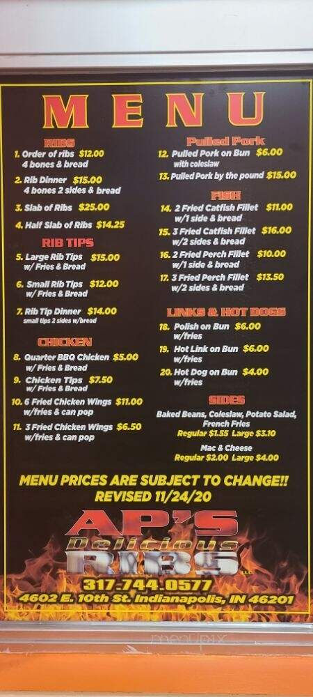 A.P.'s Delicious RIBS - Indianapolis, IN menu_pic