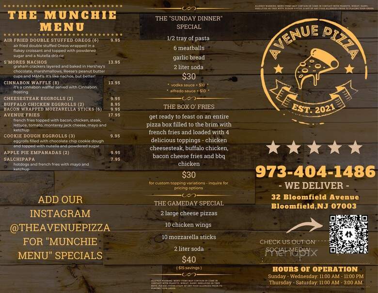 Avenue Pizza - Bloomfield, NJ menu_pic