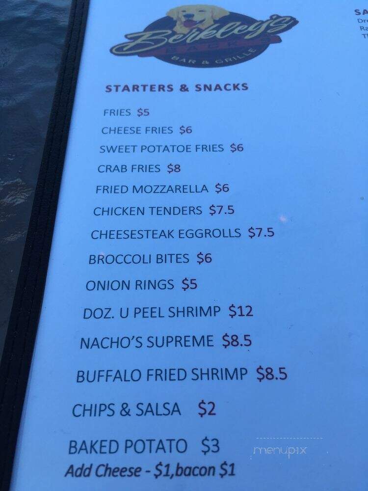 Berkley's Back 9 Bar & Grille - Salem, NJ menu_pic