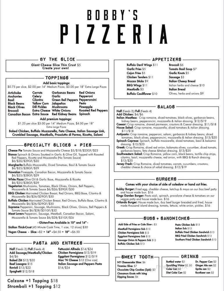 Bobby's Pizzeria - Los Angeles, CA menu_pic
