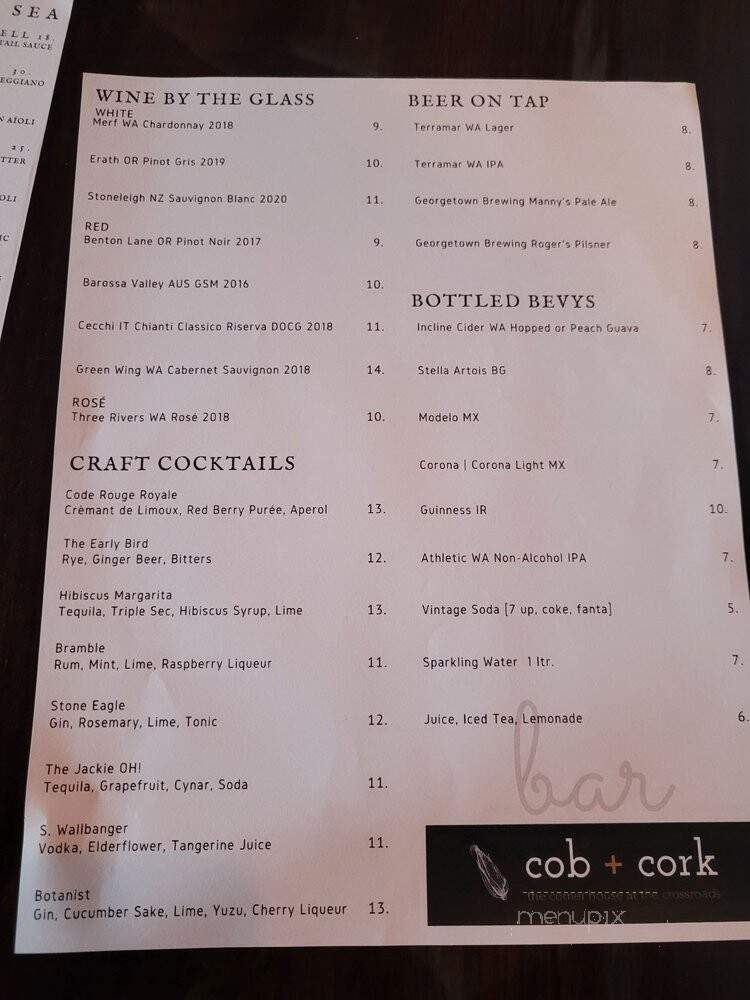 Cob + Cork - Bow, WA menu_pic