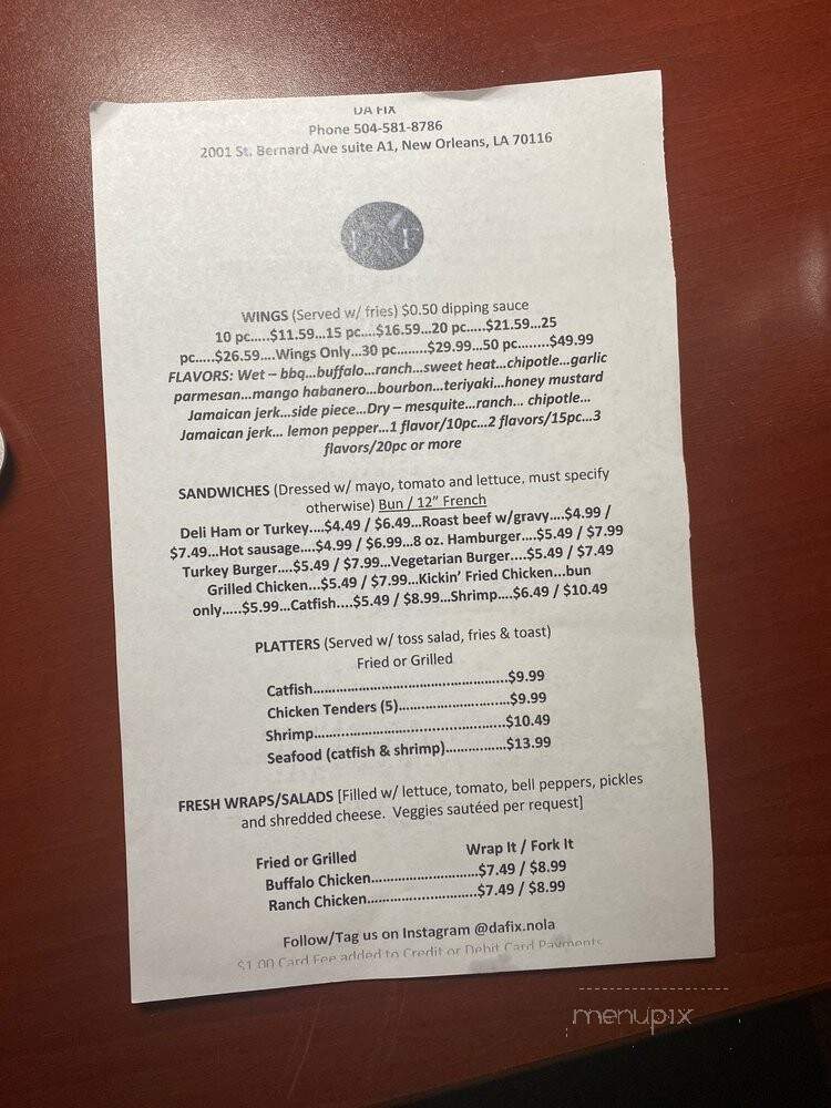 Da Fix - New Orleans, LA menu_pic