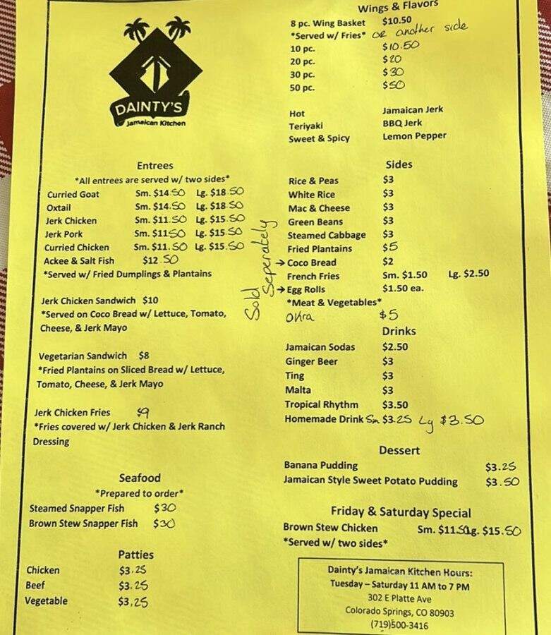 Dainty's Jamaican Kitchen - Colorado Springs, CO menu_pic