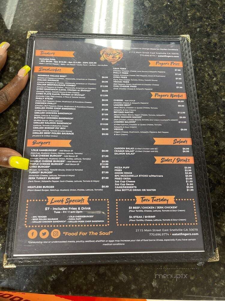 Fingerz - Snellville, GA menu_pic
