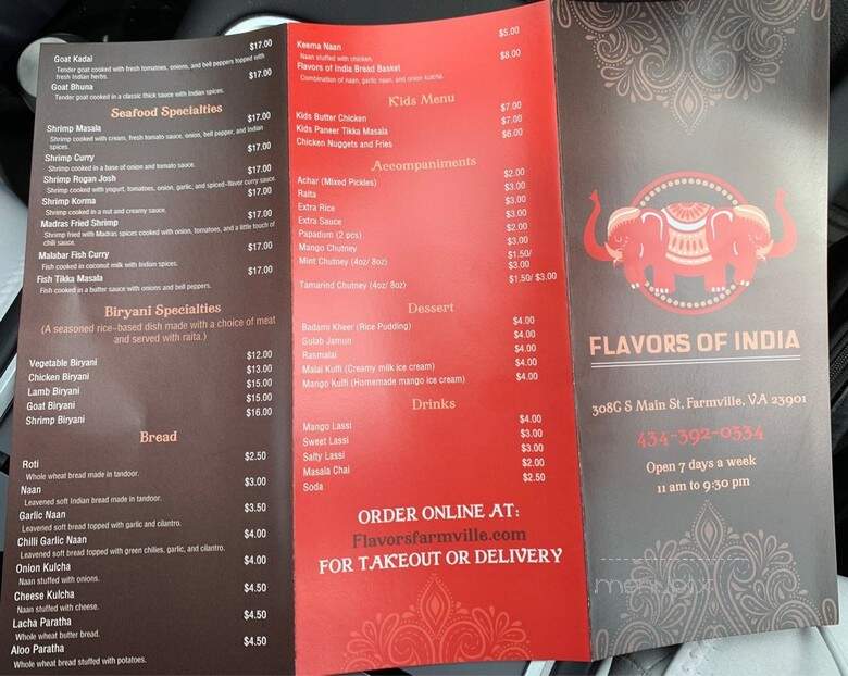 Flavors of india - Farmville, VA menu_pic