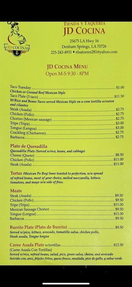 JD Cocina - Denham Springs, LA menu_pic
