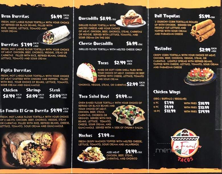 La Familia Tacos - Warwick, RI menu_pic