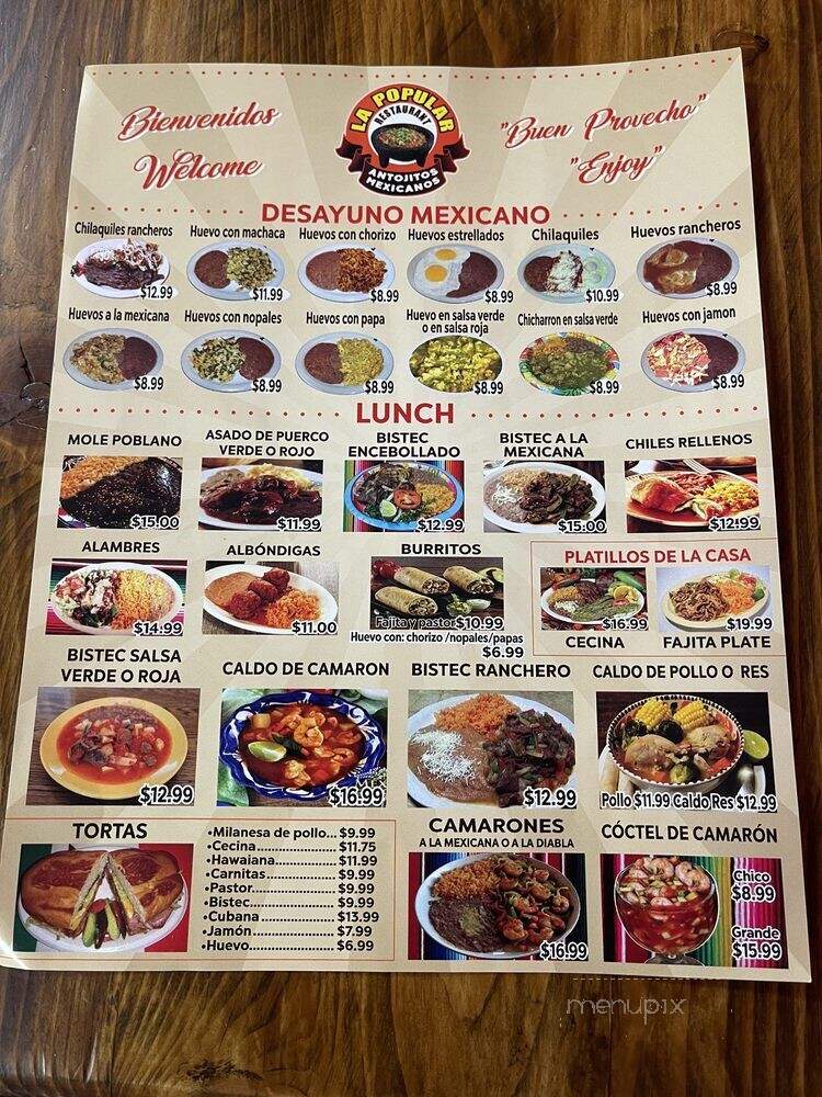 La popular Restaurant - Dallas, TX menu_pic