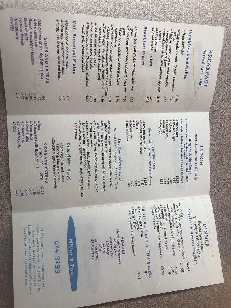 Miller's Too - Fayetteville, NC menu_pic