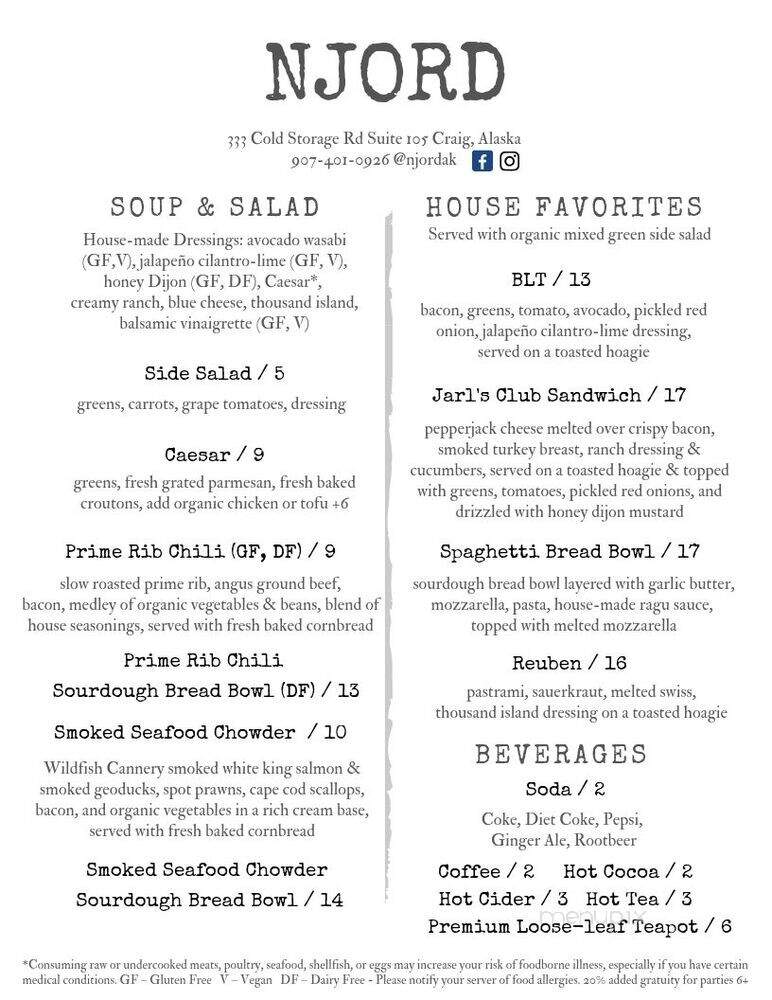 Njord - Craig, AK menu_pic