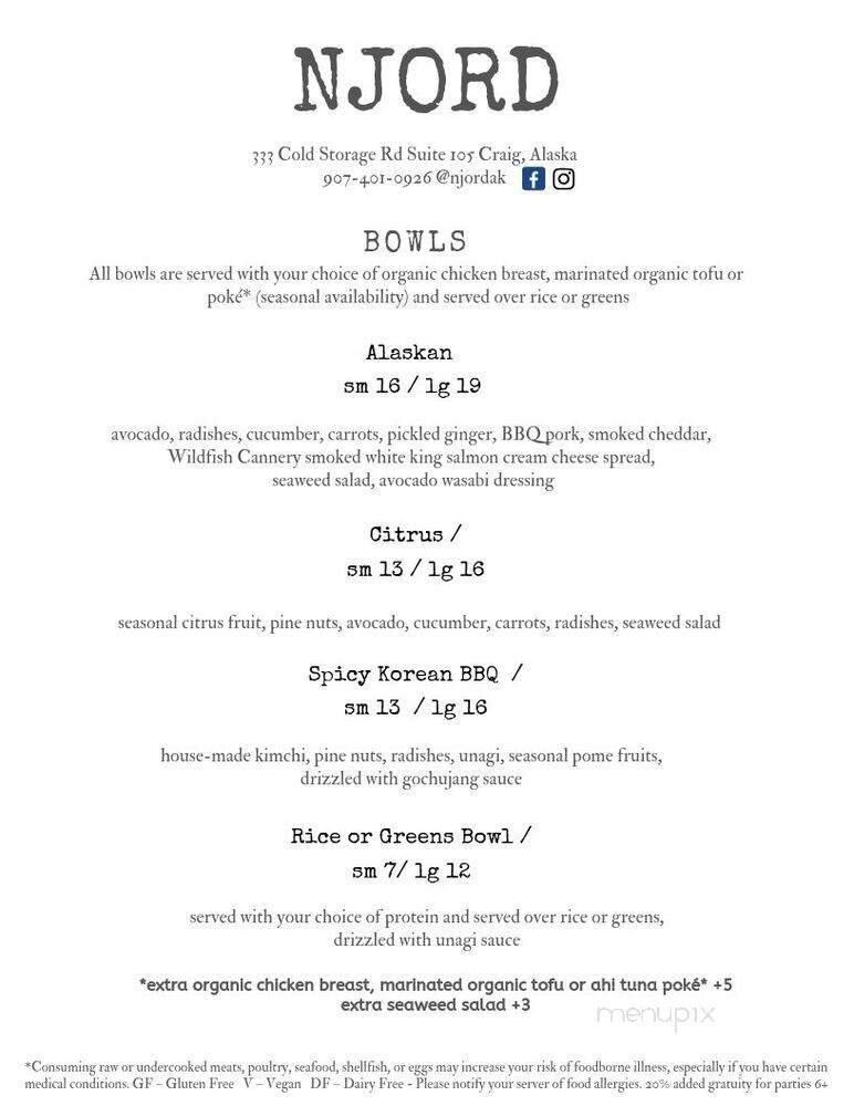 Njord - Craig, AK menu_pic