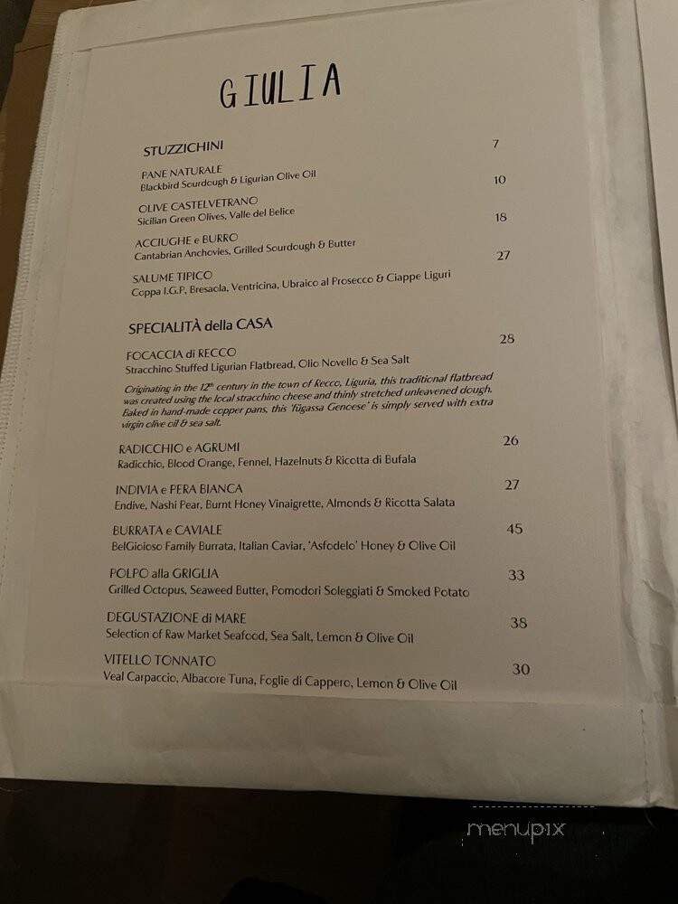 Osteria Giulia - Toronto, ON menu_pic