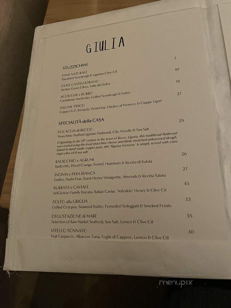 Osteria Giulia - Toronto, ON menu_pic