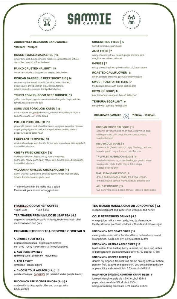 Sammie Cafe - Calgary, AB menu_pic