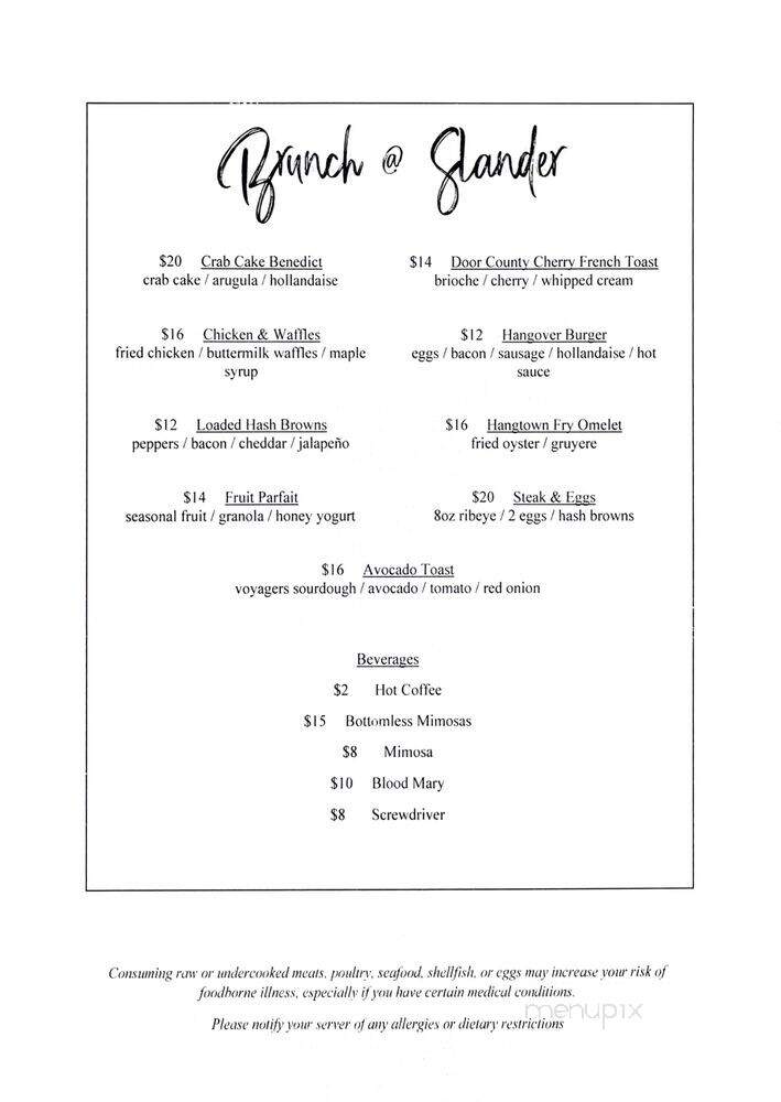 Slander - Green Bay, WI menu_pic