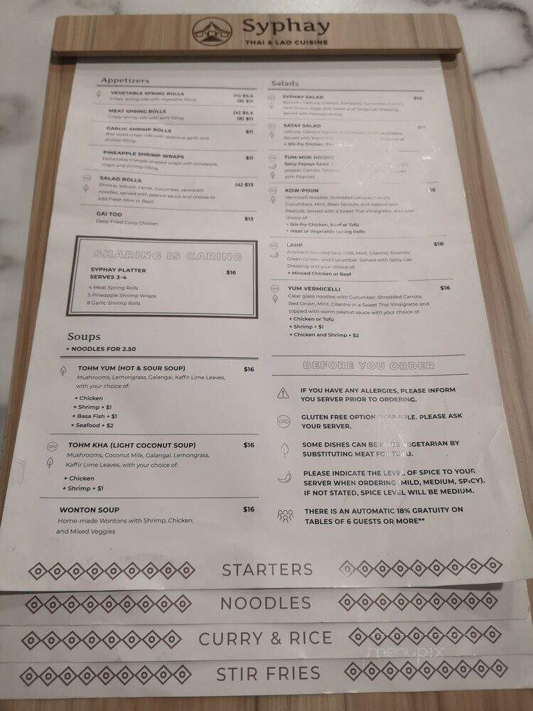 Syphay Restaurant - Edmonton, AB menu_pic