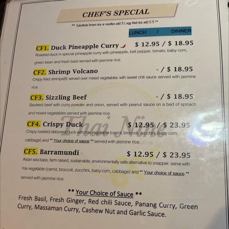 Thai Nine - Jacksonville, FL menu_pic