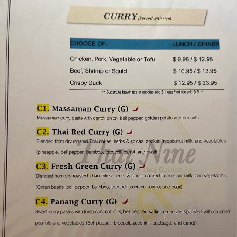 Thai Nine - Jacksonville, FL menu_pic