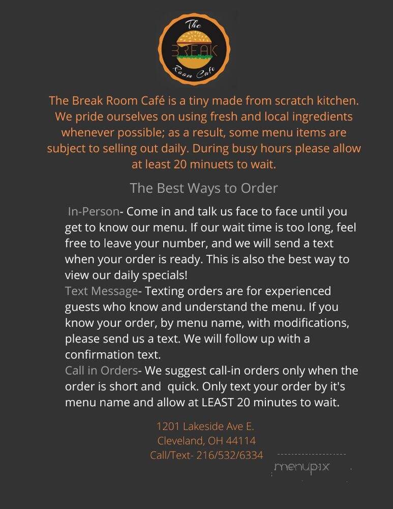 The Break Room Cafe - Cleveland, OH menu_pic